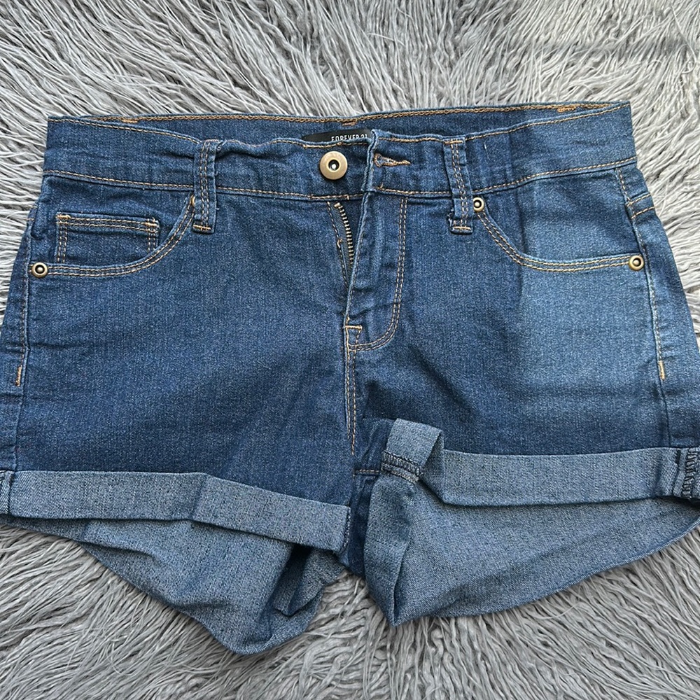 Size 25 dark wash high-waisted denim shorts
